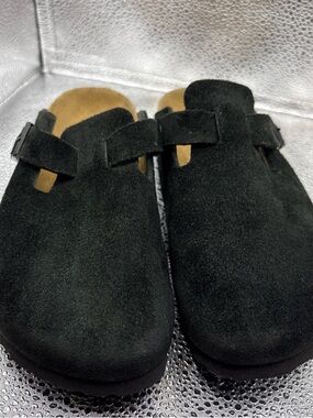 Birkenstock Black Boston Soft Footbed Suede Leather Slip-On
